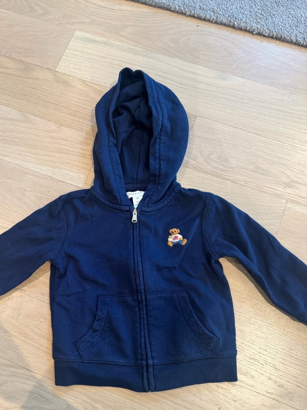 Ralph Lauren Kids Navy Hooded Zip-Up Sweatshirt with PoloBear Embroidery